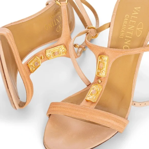 Valentino Jewel Detail Nude T-Strap Sandals Size 39.5 - Picture 6 of 6